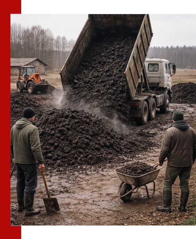 Доставка низинного торфа с разгрузкой и доставкой в Ленинске-Кузнецком