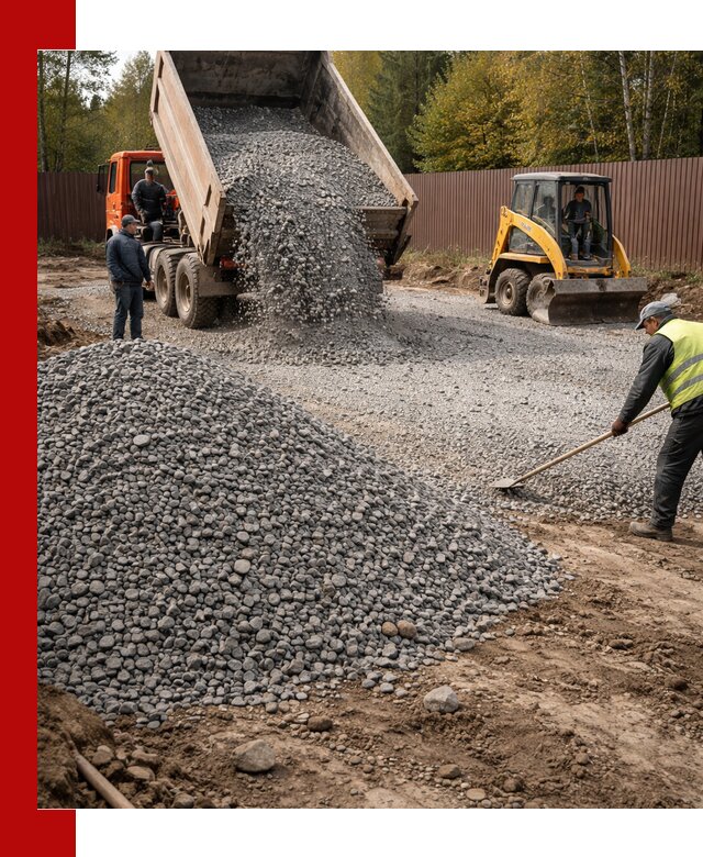 Отсыпка участка щебнем с доставкой и уплотнением в Ленинске-Кузнецком