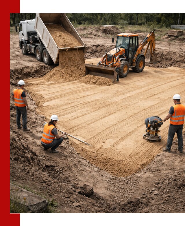 Устройство песчаной подушки для фундаментов и дорог в Ленинске-Кузнецком
